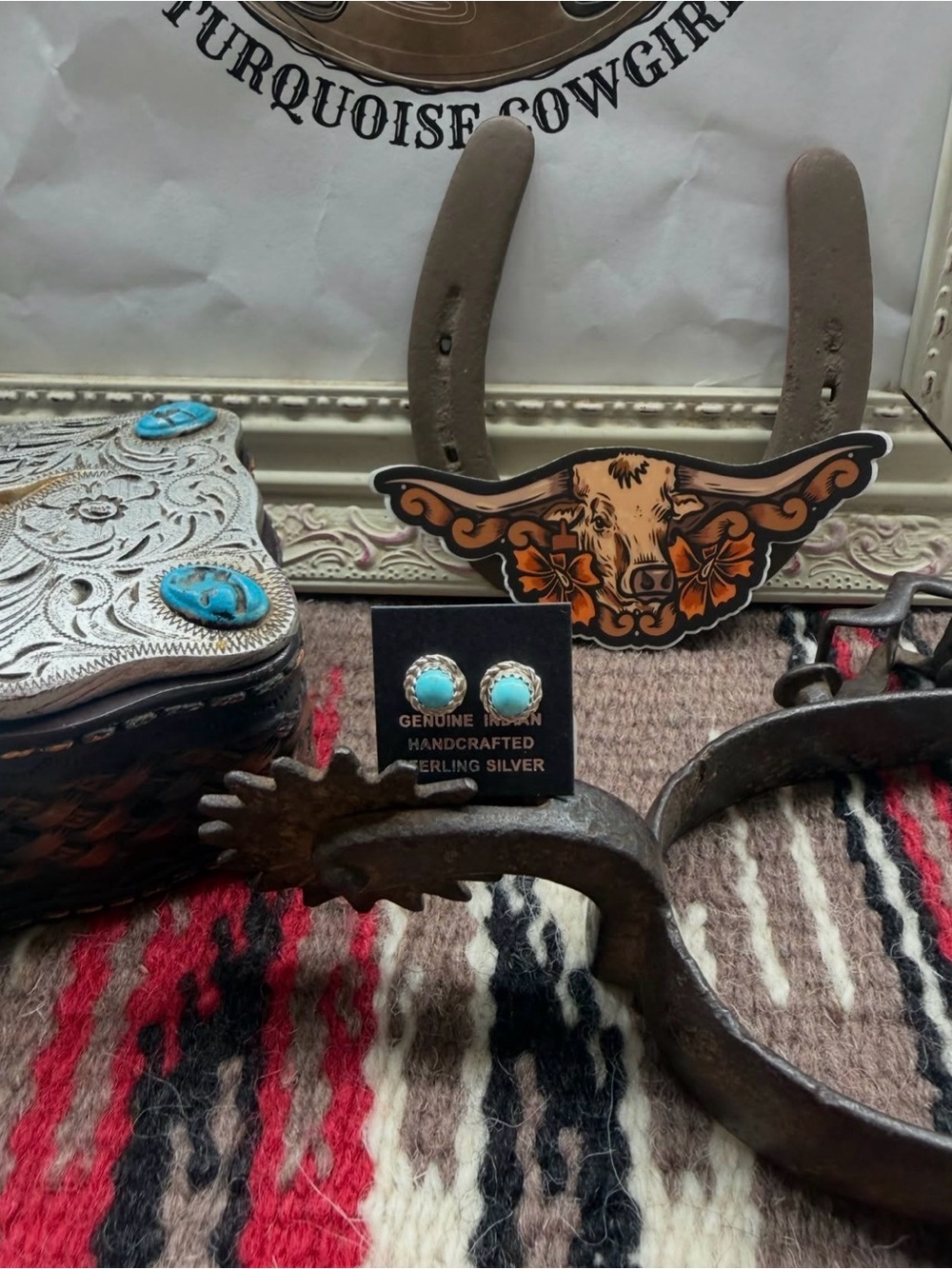 Esther White Navajo handmade Kingman turquoise studs